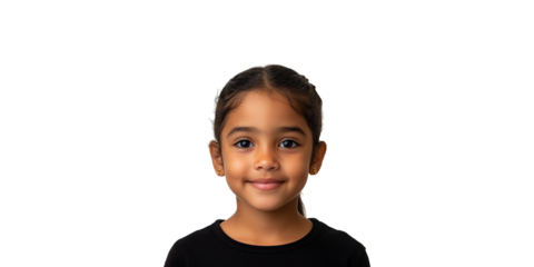 Smiling Young Girl Portrait. Childhood Innocence And Joyful Expression Isolated On Transparent Background