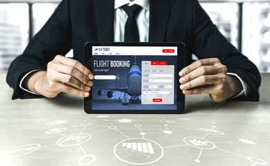 Online flight booking website provide modish reservation system . Travel technology concept .