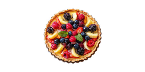 Fruit Tart With Mixed Berries And Kiwi. Fresh And Vibrant Dessert Presentation Isolated On Transparent Background