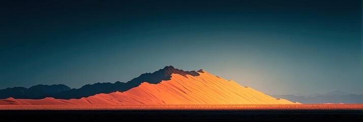 Vibrant colors paint the desert sand dunes as the sun sets on the horizon, casting shadows and light across the undulating landscape. A serene moment captured in nature's beauty