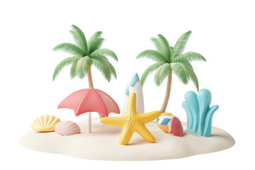 Fototapeta premium Create the perfect summer scene with beach and sea icons rendered in crisp 3D style