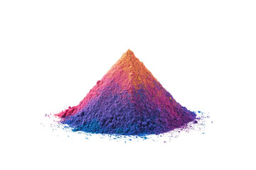A vibrant pyramid of Holi powder stacked in bright colors isolated in PNG on white background