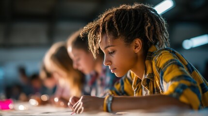 Teens actively participate in a financial literacy workshop, focusing on money management skills in a collaborative and hands-on environment. The workshop encourages creativity and teamwork