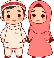 Muslim couple wearing traditional Eid clothing for Eid al-Adha celebration