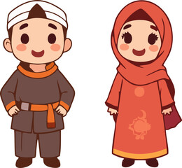 Muslim couple wearing traditional Eid clothing for Eid al-Adha celebration