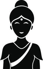 Indian Woman Silhouette Vector – Traditional Female Portrait in Saree Isolated on Transparent Background