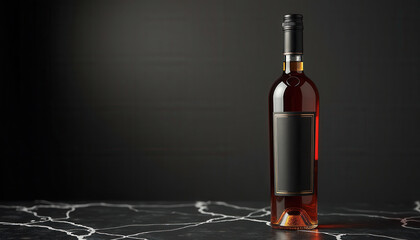 Wine label mockup. Premium wine label mockup on black bottle with gold accents in dramatic lighting