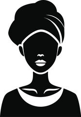 Smiling Woman Silhouette Vector – Black Female Portrait with Bun Isolated on Transparent Background