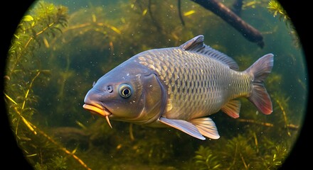 Fototapeta premium Underwater Carp Portrait Serene Aquatic Life AI Generated
