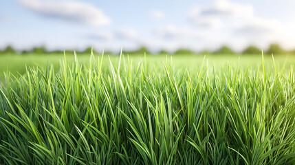 Fototapeta premium Lush green grass swaying gently under a clear blue sky in a serene open field during daytime