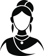 Traditional Indian Woman Silhouette Vector – Black Female Portrait in Saree with Jewelry Isolated on Transparent Background