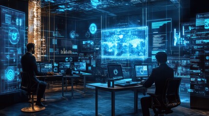 Global Network Monitoring Center: Cybersecurity Professionals Analyzing Data Streams