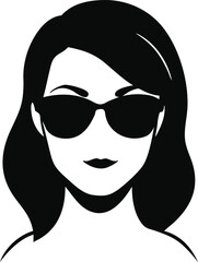 Stylish Woman Silhouette Vector – Black Female Portrait with Sunglasses Isolated on Transparent Background