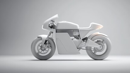 Fototapeta premium A striking white motorcycle is presented in profile view, highlighting its smooth contours and innovative design