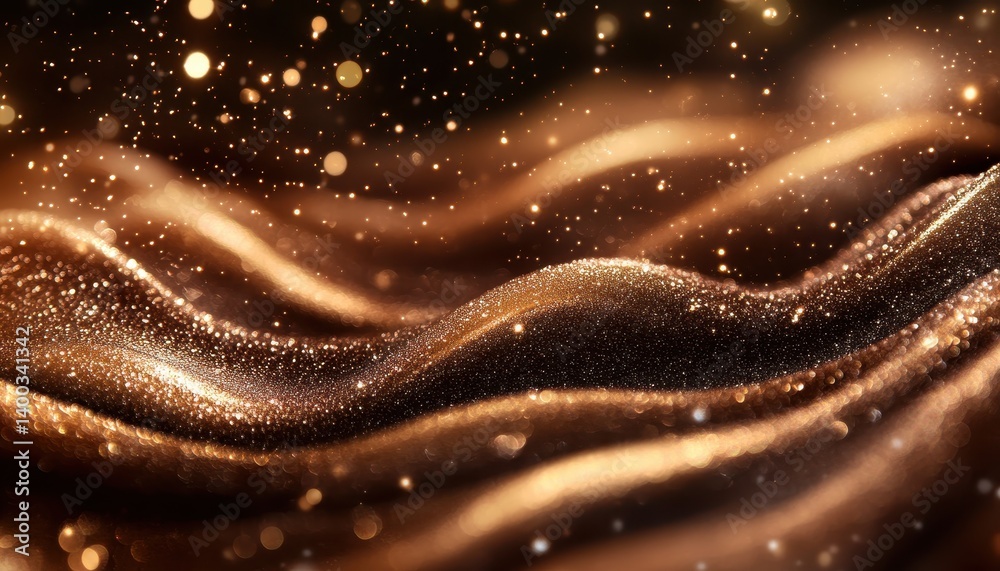 Poster Shimmering golden wave texture with sparkling particles in a dark environment creating an elegant and luxurious atmosphere
