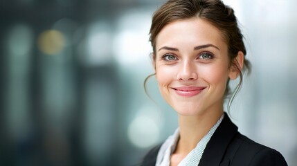 Obraz premium Confident Young Businesswoman Smiling in Professional Portrait