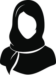 Hijab Woman Silhouette Vector – Black Female Portrait in Headscarf Isolated on Transparent Background