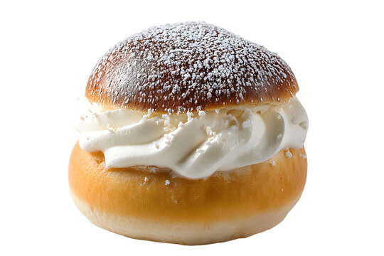 Swedish semla a shrove bun isolated on white background.
