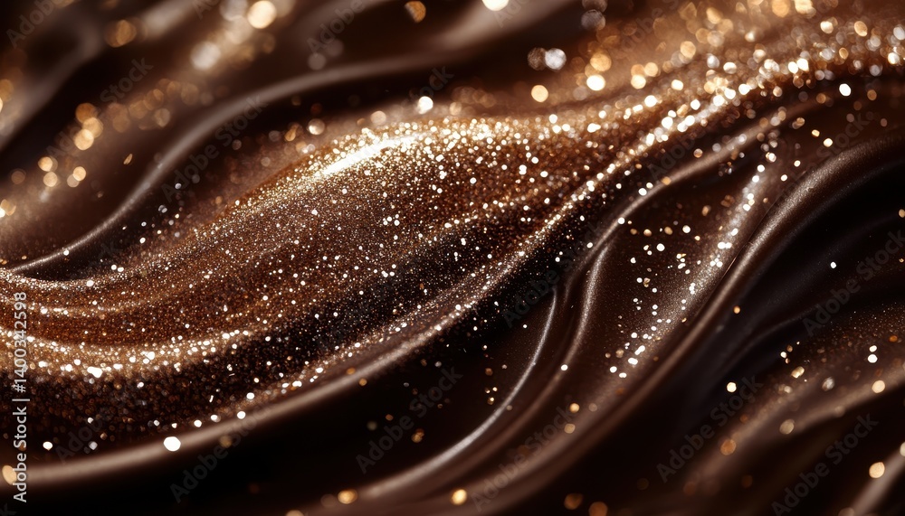 Poster Shimmering golden wave texture with sparkling particles in a dark environment creating an elegant and luxurious atmosphere