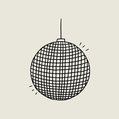 Disco Ball Doodle Black Line Icon. Mirror Dance Celebration Discoball. Sketch Vector Illustration