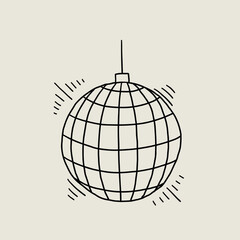 Disco Ball Doodle Line Icon Drawn. Mirror Dance Celebration Discoball. Sketch Vector Illustration
