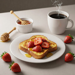 French Toast with Strawberries & Honey &ndash; 8K Minimalist Breakfast Photography
