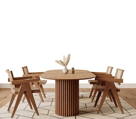 Free PNG wallpaper mockup in Interior Dining Room, Elegant dining area with wooden table and...