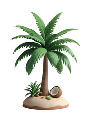 Fototapeta premium Palm Tree on Tiny Island with Coconut and Black Background