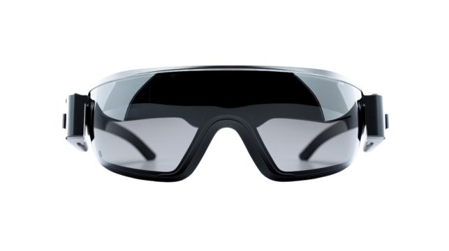A pair of virtual reality glasses isolated on a clean white background, emphasizing their cutting-edge technology with sharp focus and no distractions.