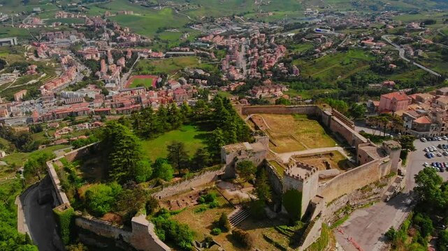 Aerial view Castello di lombardia in Enna Sicily, Italy