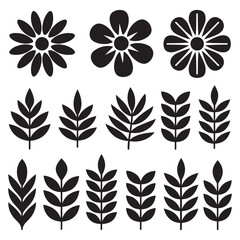 Collection of Black and White Flower Icons