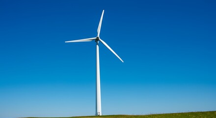 Fototapeta premium Wind Turbine Serenity: Azure Sky, Green Fields AI Generated