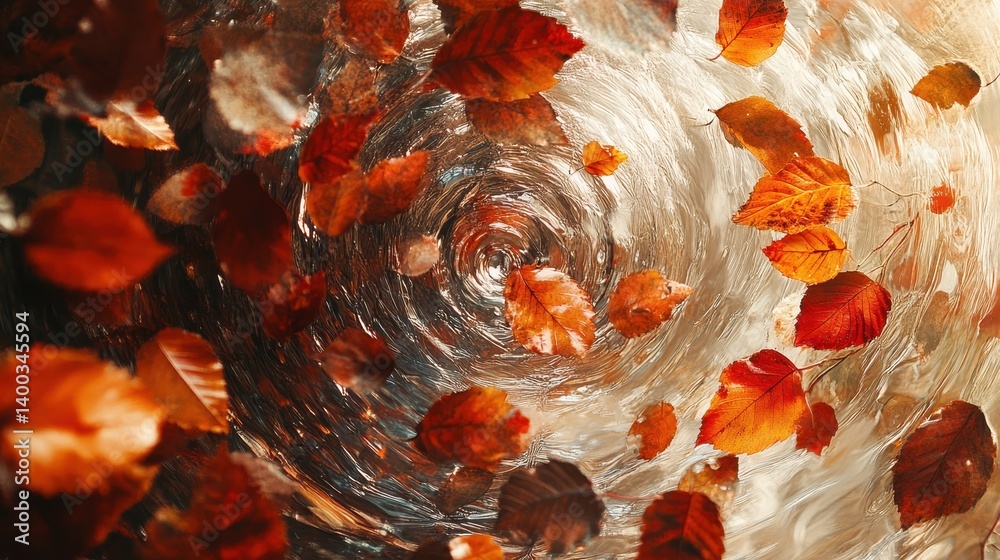 Poster Golden leaves contrast with dark background creating a striking visual effect in a nature-inspired setting during autumn