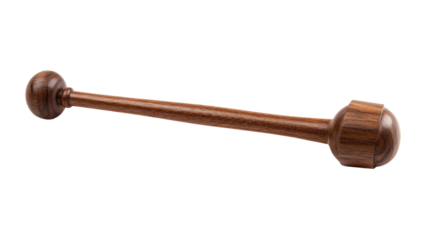 A polished wooden gavel with a smooth handle and rounded striking head, resting elegantly on a matching sound block,Transparent background, PNG file