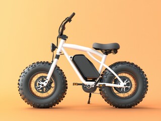 Obraz premium Modern white electric bike with thick tires on a peach background for urban commuting and outdoor adventures with a studio shot