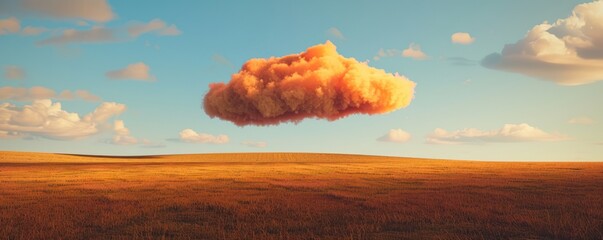 A single orange cloud floating over an empty yellow horizon grass field.