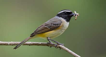 Obraz premium Small Bird, Insect Prey, Nature's Moment AI Generated
