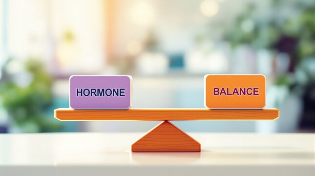 Hormone balance concept on seesaw