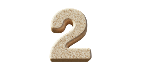 3D Textured Number Two. Symbolic Representation Of Quantity And Design Isolated On Transparent Background