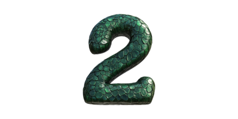 Green Snake-Textured Number 2. Unique Design For Creative Projects Isolated On Transparent Background