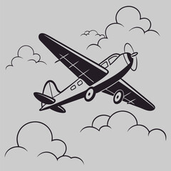 Airplane flying through the clouds silhouette vector design art and illustration