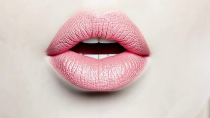 Pink lips slightly open showcasing white teeth, highlighting cosmetology, lip augmentation, and dentistry in a beauty and healthcare context