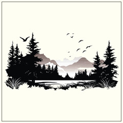 Nature Silhouette, Tranquil Landscape