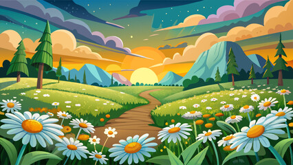 Fototapeta premium In a field of daisy flowers 