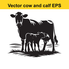 Vector Cow and calf silhouette