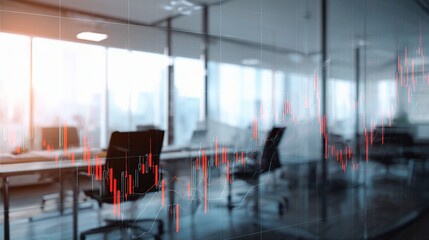 Double Exposure of Stock Market Graph Over Office Interior