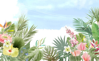 Beautiful hand drawn floral tropical background
