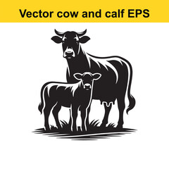 Vector Cow and calf silhouette