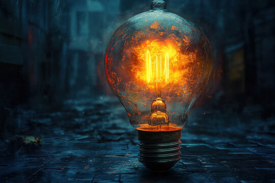 A light bulb illuminating with a glowing flame inside, casting a warm and cozy ambiance.
