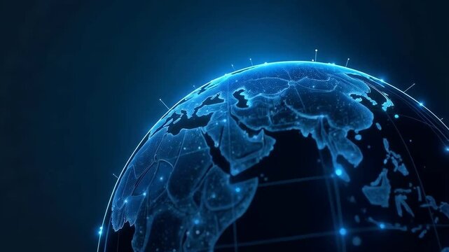 World networking and communication represented by our planet earth globe illuminated with digital nodes